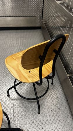Pair of Industrial Wood & Metal Swivel Chairs (Adjustable Height)