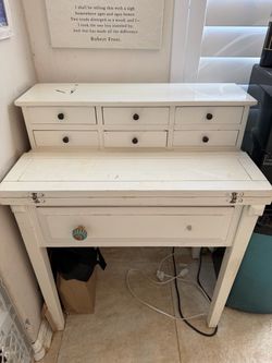 White Wooden Secretary Desk with Drawers