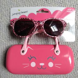 BRAND NEW WITH TAG ANIMAL PRINT SUNGLASSES W/PINK KITTY CAT HARD SHELL CARRYING/STORAGE CASE