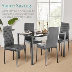 TYLER Grey Glass Dining Table Set (Table and 4 Chairs) - 5 Piece