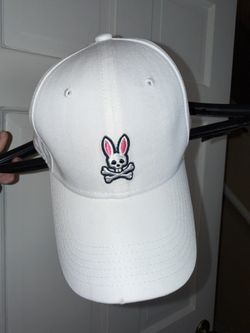 🐇🔥😝Psycho Bunny White Adjustable Ball Cap Hat – Classic Logo Baseball Cap