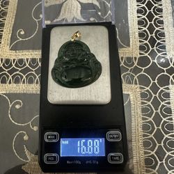 14K Gold Buddha Jade Pendant