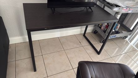 Dark Brown Wood Top Desk with Metal Legs