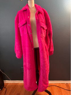 Fashion Nova Hot Pink Faux Fur Long Shacket