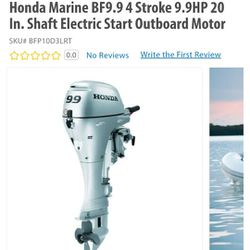 Honda 9.9HP Outboard Boat Motor, With Extras - Price Cut