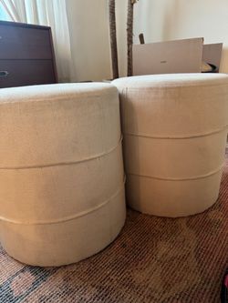 Pair of Cream Upholstered Ottomans
