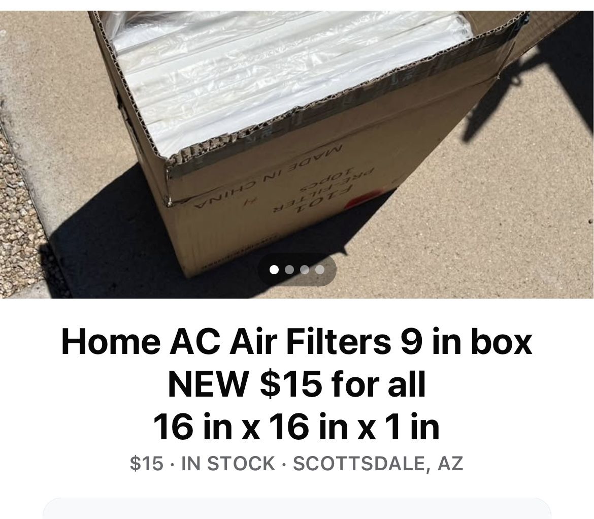 NEW Home AC Air Filters 16 in X 16in x 1 in