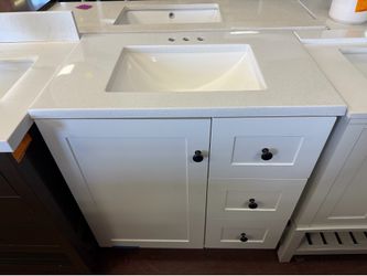 Bannister 31 in. Single Sink White Bath Vanity with Granite-Look Colorpoint White Cultured Marble Top
