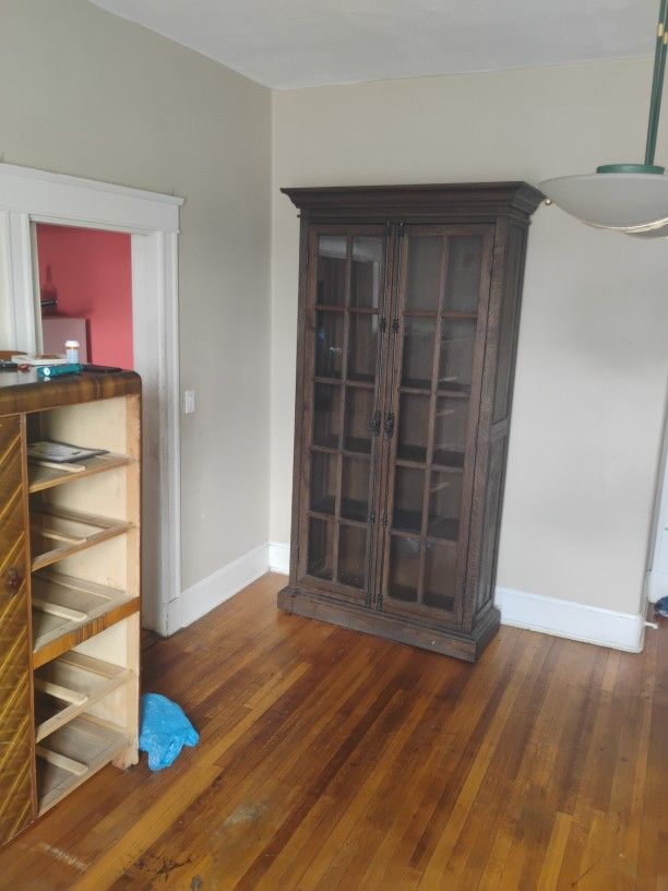 Farmhouse Glass Display Kitchen Den Tall 2 Door Cabinet with 5 Shelves