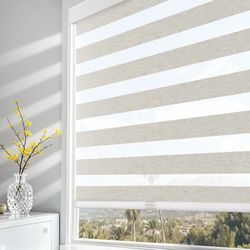 Cordless Zebra Blinds For Windows, Dual layer Shades, Linen Cream 36" W X 72" H