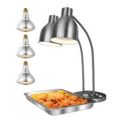 83#Food Heat Lamp, 500W Electric Commercial Food Warmer Light, 2-Head Stainless Steel French Fry Heating Lamp with 3 Bulbs, Catering Food Warming Equi
