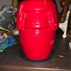 Vintage MCM Kokeshi Doll Pottery vibrant Red Glaze Red Stone