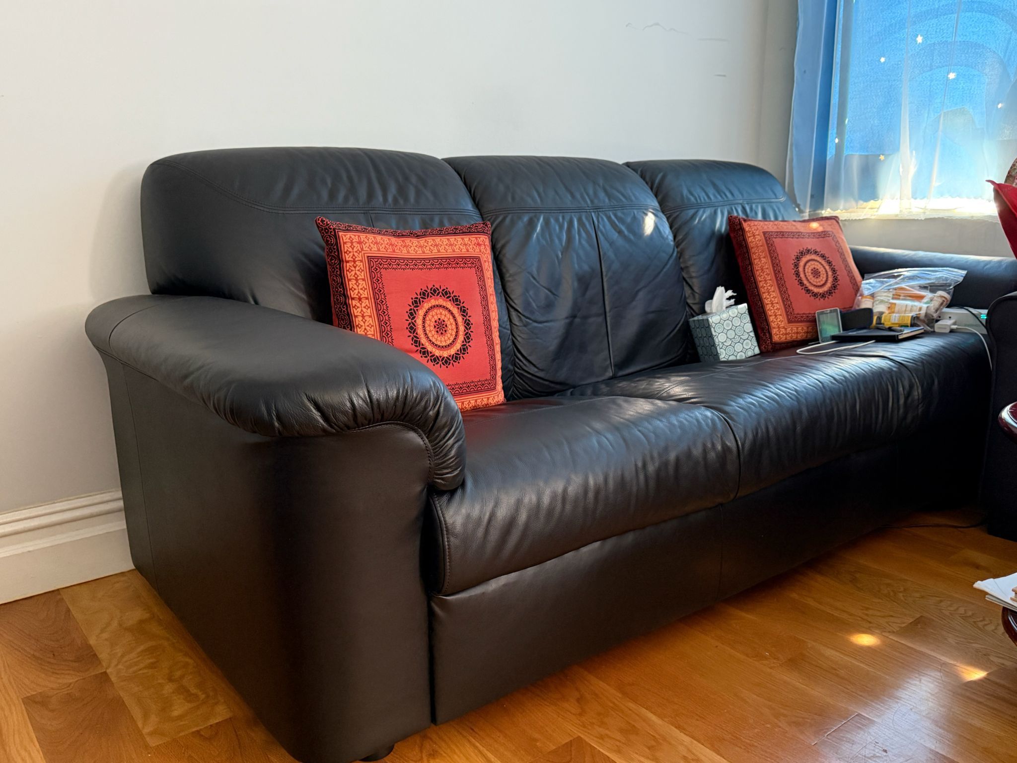 IKEA 3 seat faux leather couch very good condition