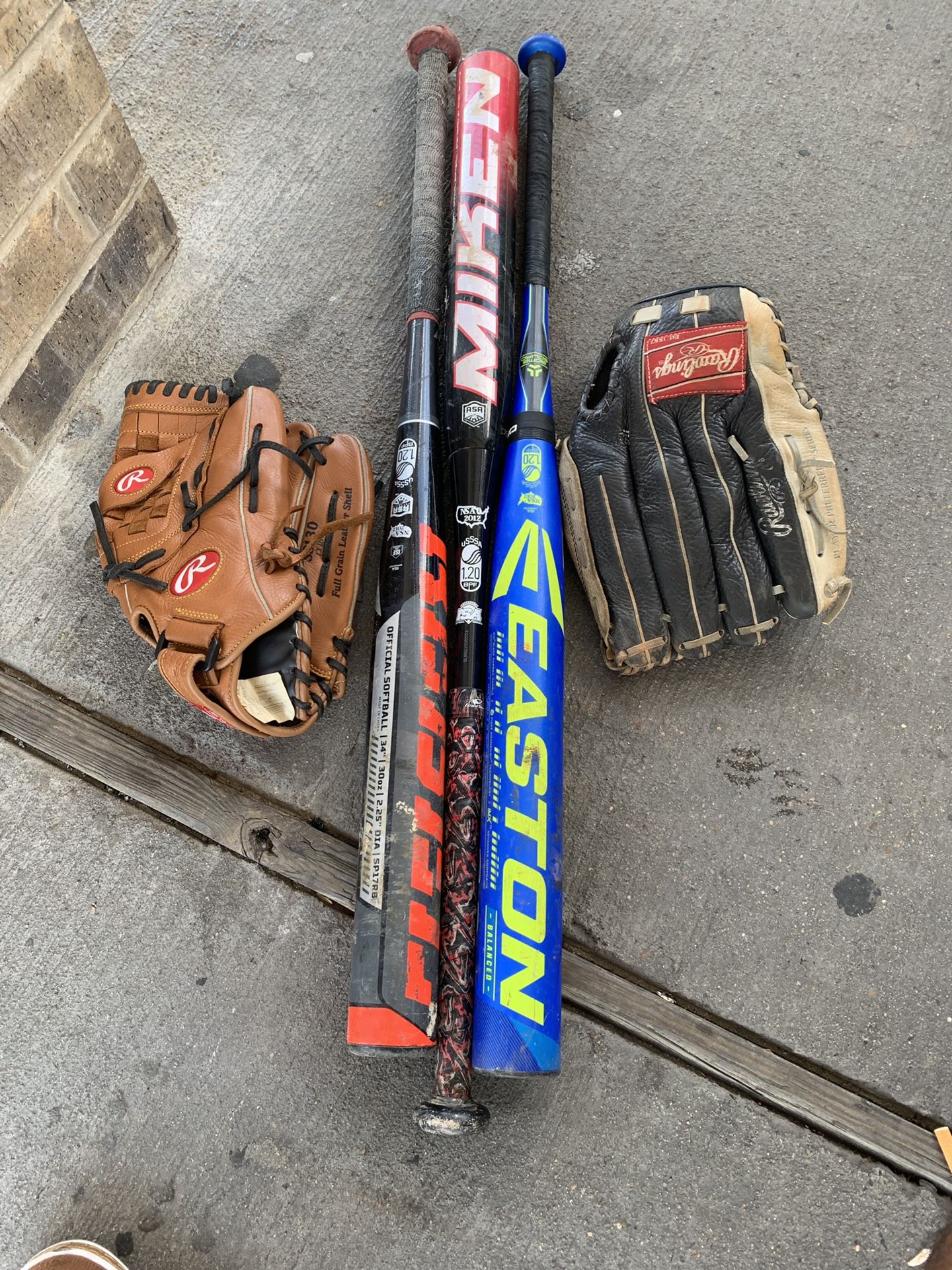 Slow pitch Softball Bats and Gloves