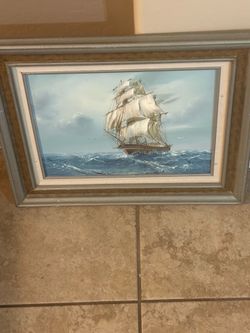 Vintage Framed Nautical Tall Ship Oil Painting - Original Seascape