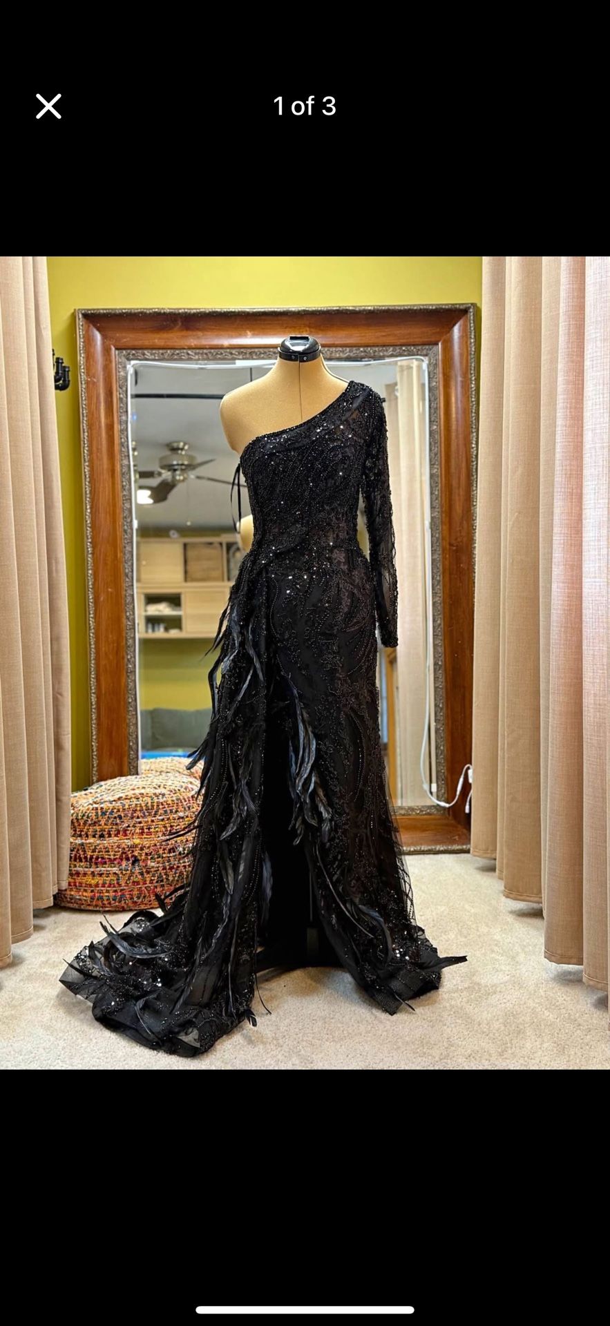 Black Dress Gown With Feathers 