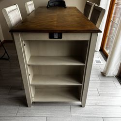 Cream Wood Kitchen Table, High Top, 4 Chairs 