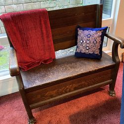 Vintage Antique Wood Bench With Storage 