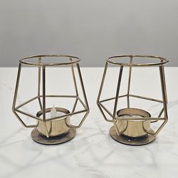 ​Set of 2 Geometric Gold Metal Tea Light Candle Holders