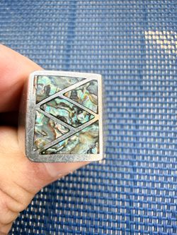 Men’s Vintage Modernist Geometric Abalone Shell Sterling Silver Statement Ring