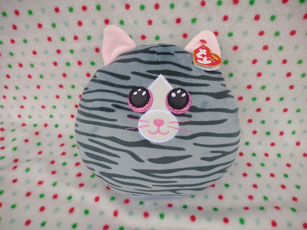 Ty Squish A Boos Kiki The Cat Tiger Striped Soft Plush Pillow Toy Kitten 10" New