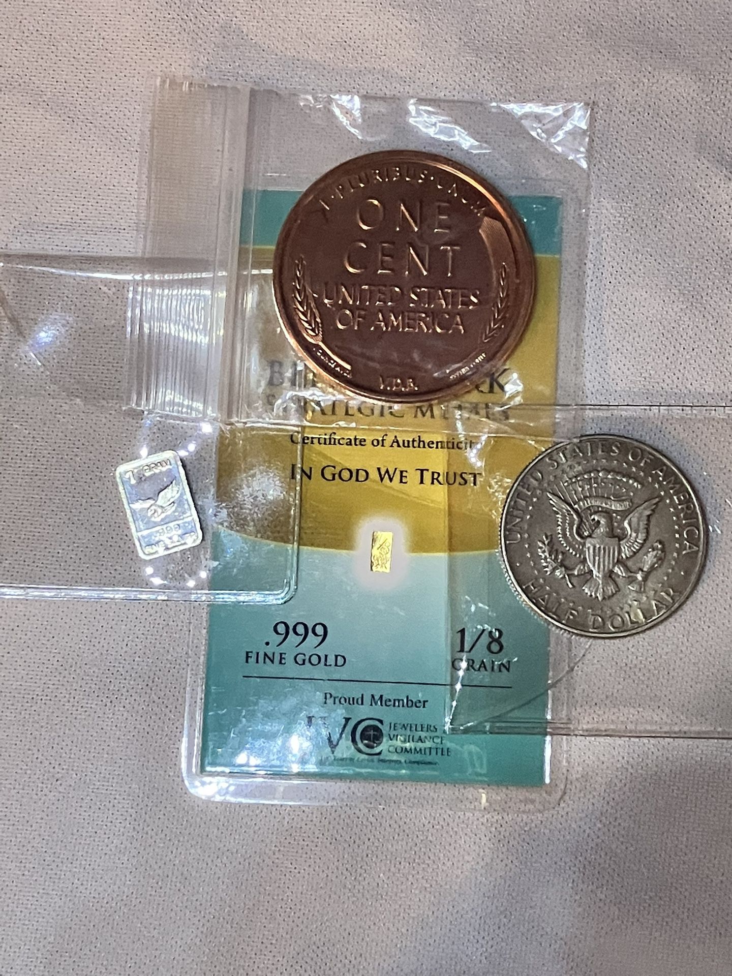 Gold Bar + Silver Bar + Copper Round + Silver Half Dollar - 
