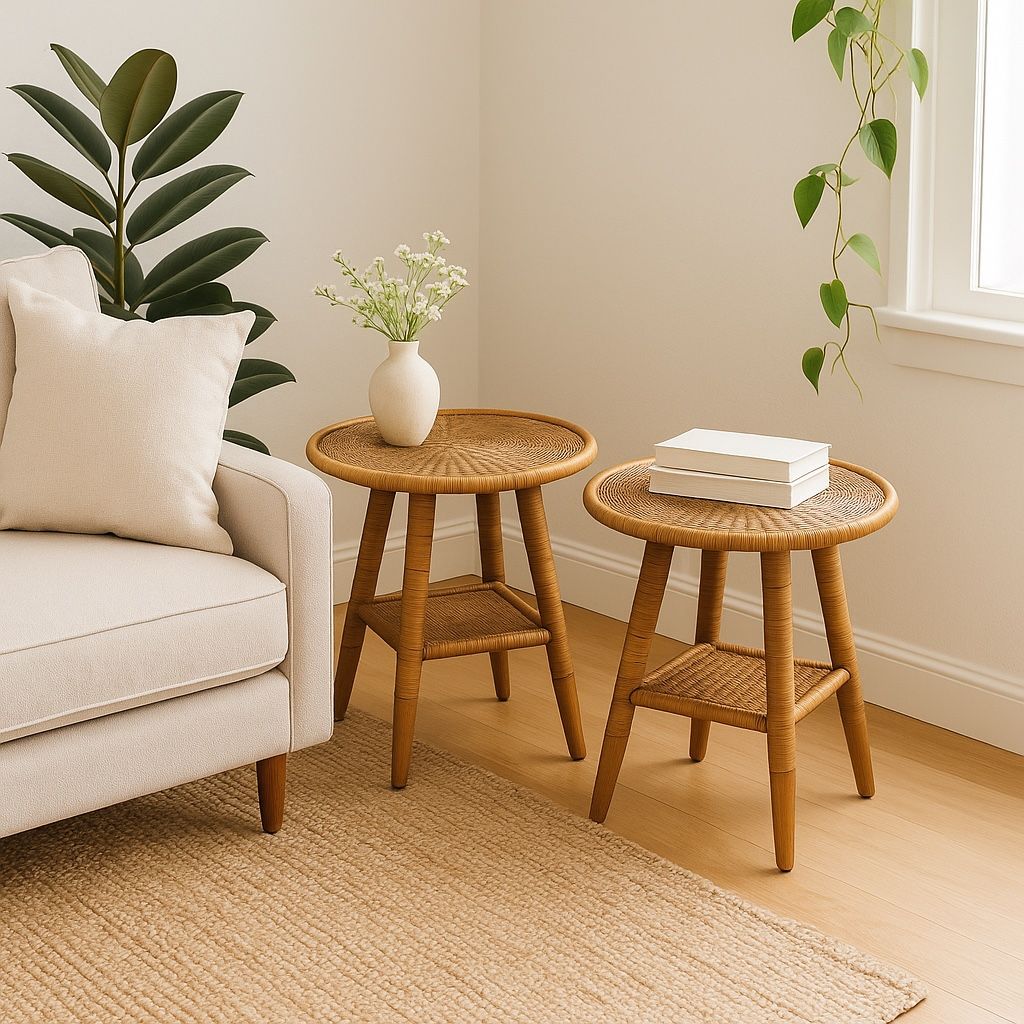 Pair of Pennie Imani Rattan Side Tables – Boho Accent Tables