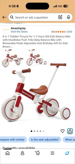 6 in 1 Toddler Tricycle for 1-3 Years Old