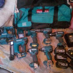 Makita 18v Tool Set Come With Bag On Wheels And 5.0 Batteries 