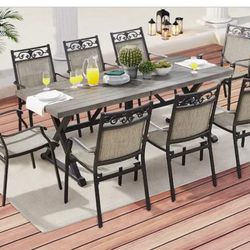 9 Pcs Patio Aluminum Table, And Chair Set
