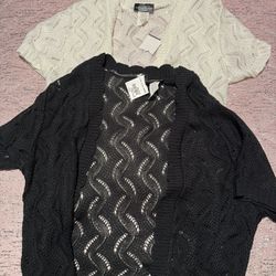 Lot Of Two Womens Size Medium/ Large White Black Cardigan Sweater Shawl 