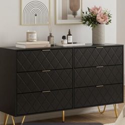 Masupu 6 Drawer Dresser, Modern Drawer Chest, Wide Storage Dresser Chest Cabinet Organizer Unit with Metal Legs, Chest of Drawers for Bedroom, Living 