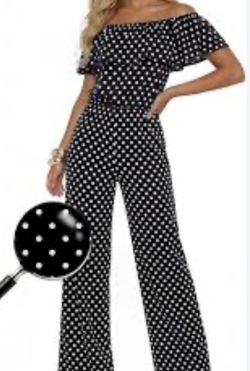 Navy Polka Dot Off-Shoulder Jumpsuit