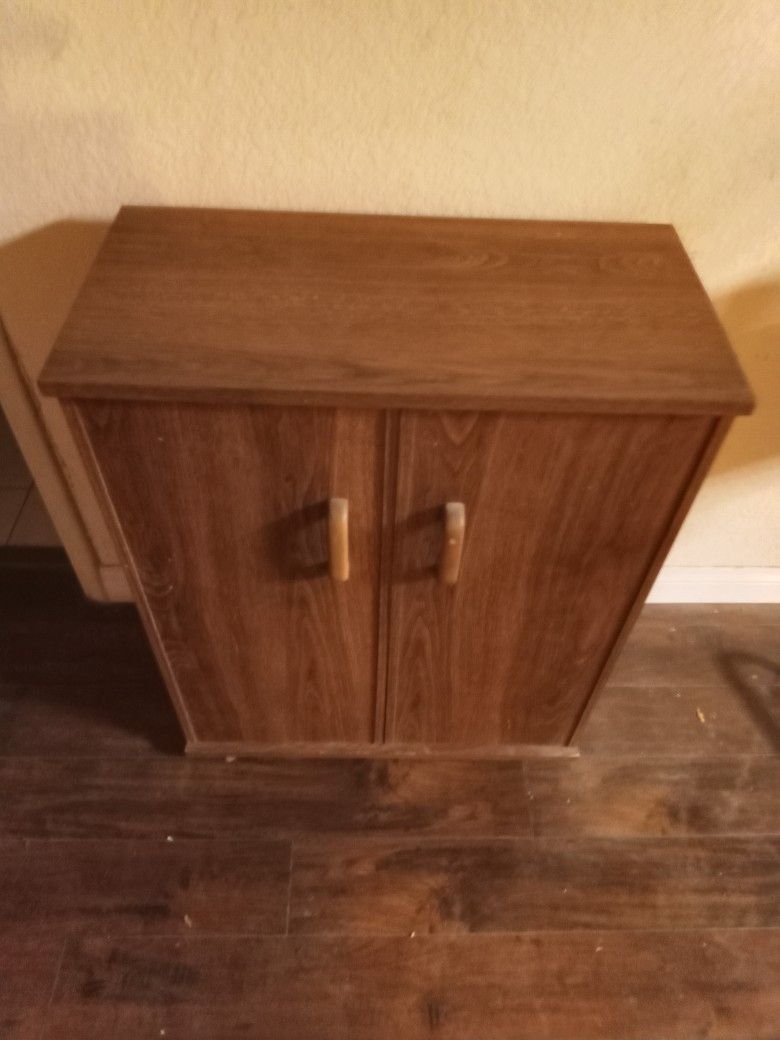 Wood VHS DVD CD Storage Cabinet Movies Included