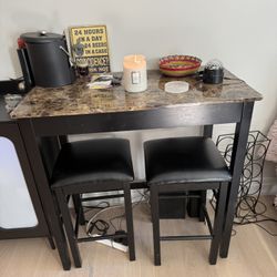 Marble High Top Bar Table with Two Stools