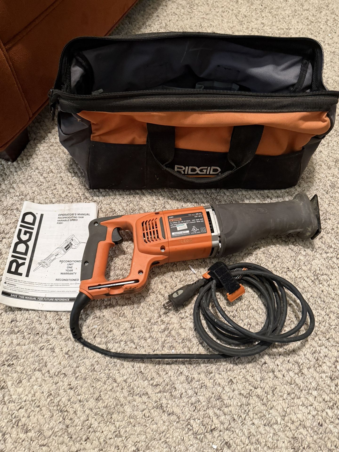 Rigid R3001 11amp Reciprocating Saw with Bag