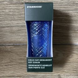 Starbucks 2022 Holiday Christmas Azure Blue Studded Cold Cup Ornament Keychain