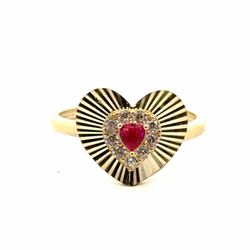 Woman’s Ladies 10k Yellow Gold Red CZ Cubic Zirconia Heart Ring Size 7 GP3136433