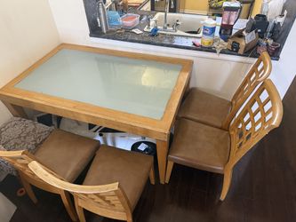 Extendable Glass-Top Dining Table + 4 Chairs – Solid Wood – Expands to 7.5 ft