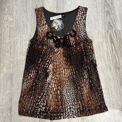 Lynn Ritchie Medium Brown Black Snakeskin Animal Print Silk Blouse Tank Top Casual