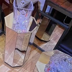 Vintage Octagonal Mirrored Pedestal - Hollywood Regency Glass Plinth Plant Stand