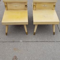 Vintage Midcentury 1 Drawer End Tables - Blonde finish- Starburst Pulls