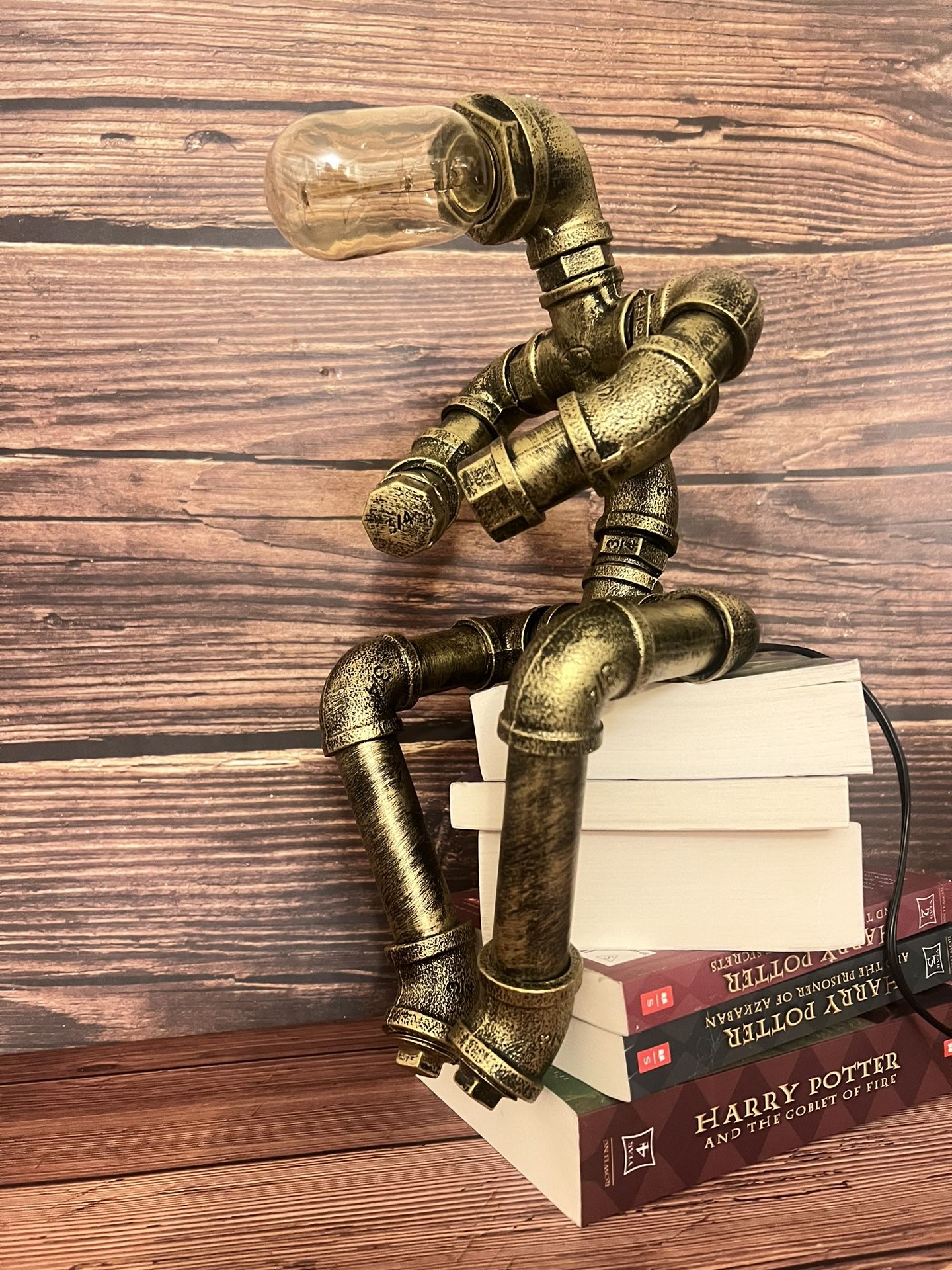 Stylish steampunk table lamp, steampunk lamp, steampunk light, creative robot style, light bulb inclued