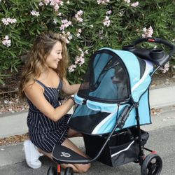Turquoise Blue Sturdy Pet Stroller For Dogs, Cats, Small Animals