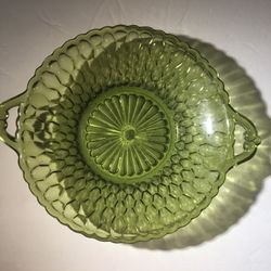 Vintage Green Glass Dish with 2 Handles