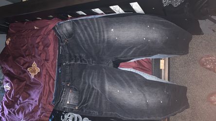 Dark Wash Denim Jeans with Paint Splatter
