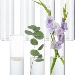 7Pcs Glass Cylinder Vase for Centerpieces 10 Inch Tall Clear Glass Flower Vase Bulk, Glass Hurricane Candle Holder Floral Vases for Table, Floating Ca