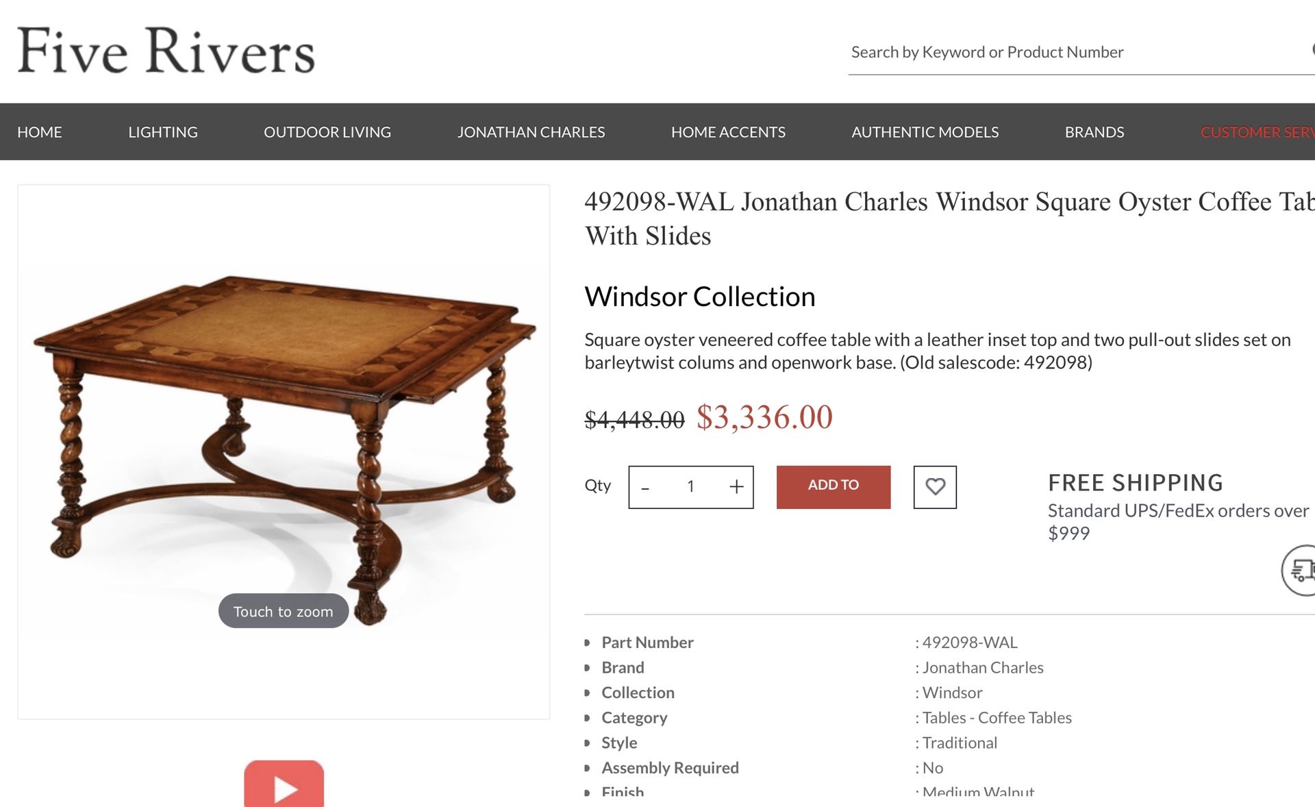 Jonathan Charles Windsor Square Oyster Coffee Table With Slides