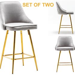 Set of 2 Modern Tufted Velvet Bar Stools – Luxury Gold Legs & Diamond Stitch 