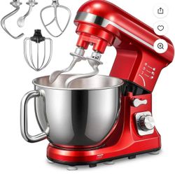 FOHERE 3-IN-1 Stand Mixer, 5.5 Quart Tilt-Head Stand Mixer with Double Dough Hook, 6+ Speeds, Red